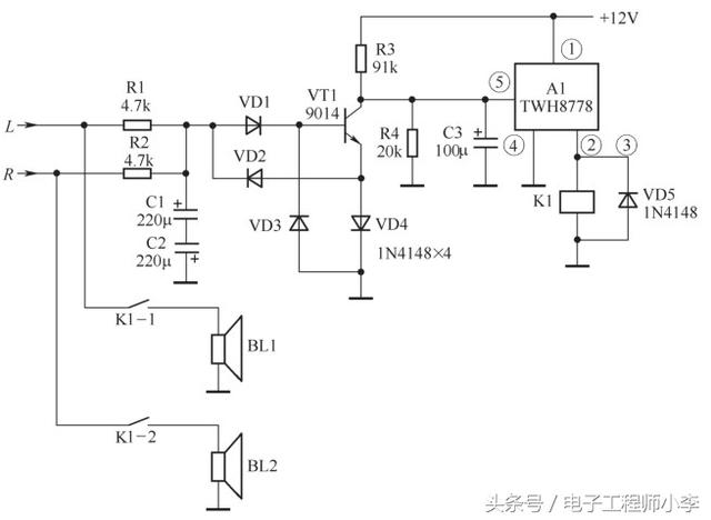 音箱扬声器驱动电路原理图（多种集成电路构成的扬声器保护电路分析）(3)